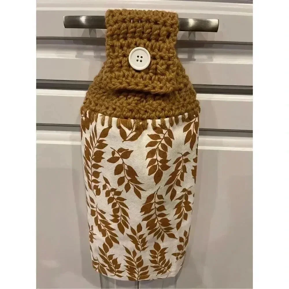 Crochet Top Kitchen Towel- Brown Fall Foliage